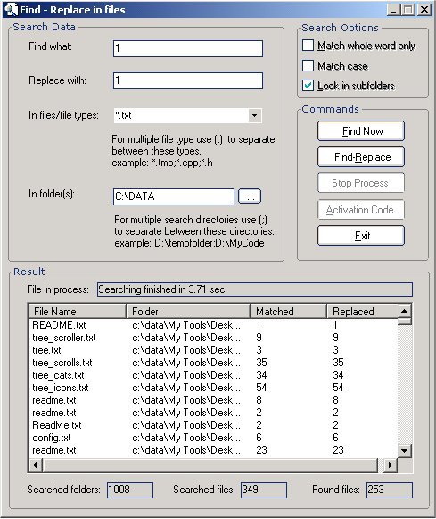 Find-Replace in files Screenshot